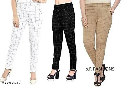 Latest Lycra checked jegging, size 24-Free with 24in waist and 22in length for women's fashion