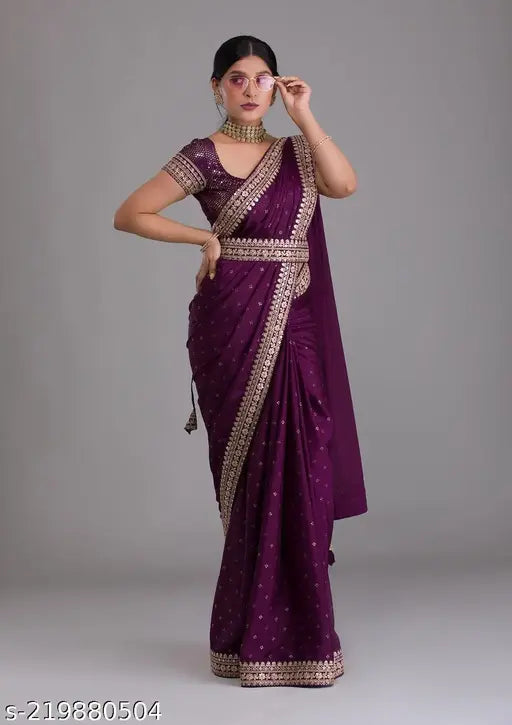 Purple georgette saree with 5mm sequence work on full saree