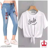 Cotton blend t-shirt with denim jogger jeans combo pack2, trendy, unique, printed pattern on display