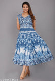 Cotton midi dress in blue for women, long length for summer and day-to-night wear, pack of one free size