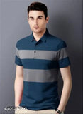 Green weave men's cotton blend striped half sleeve polo t-shirt in size [N/S/M/L/XL] - versatile and comfortable, perfect for casual wear or formal occasions (India)