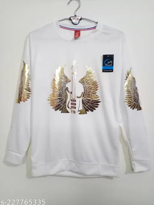 Stylish men's white flames Lycra long sleeve T-shirt, printed design on front