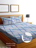 Glace Cotton double bed elastic fitted sheets set, 72x78 inches with 2 pillow covers (18x28 inches), checkered pattern, ideal for summer, machine washable
