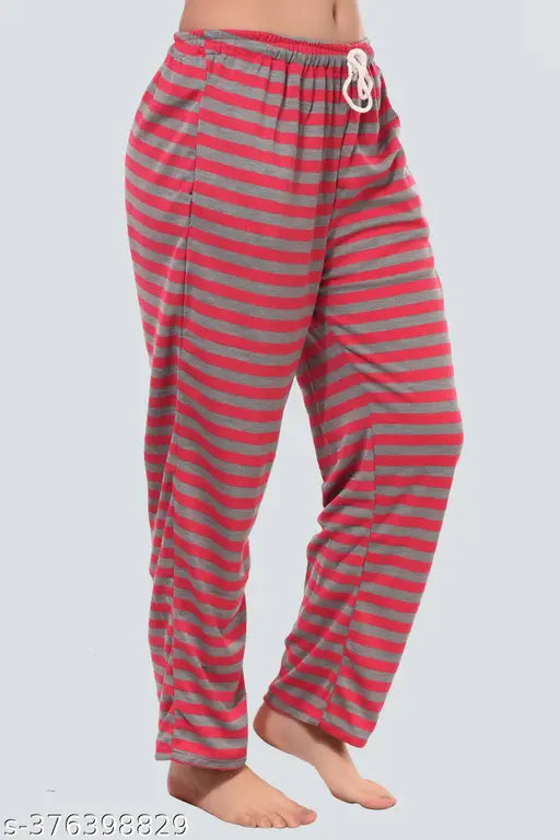 CIERGE Women's Printed Pyjama - Red, Black and White Striped Leggings