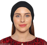 Black cotton hijab cap, four-way stretchable, pack of 2