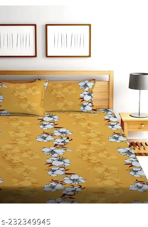 Glace cotton floral printed queen size double bedsheet with 2 pillow covers, superfine quality for summer use on beds up to 8 inches high and 6x6.5 ft long. Easy tuck-in and lightweight, breathable & wrinkle free, gentle hand/machine wash in cold water