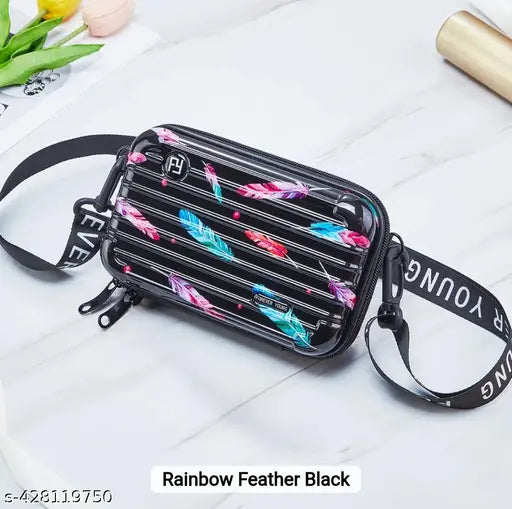 Leaf patterned fiber mini suitcase, with adjustable strap