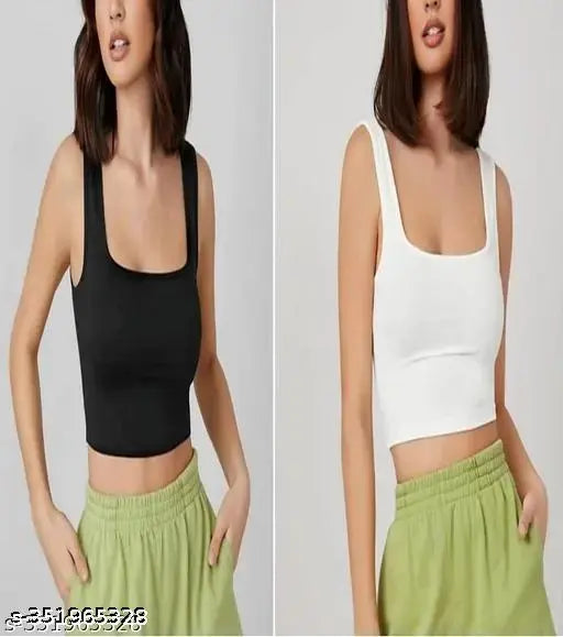 Best-selling ribbed square tank top for women & girls, cotton sleeveless, solid color, XS-XL sizes available