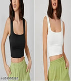 Best-selling ribbed square tank top for women & girls, cotton sleeveless, solid color, XS-XL sizes available