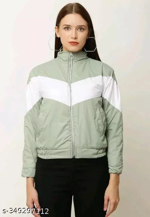 Trendy pretty contrast-colorblocked fur jacket for women/girls, full-length style with long sleeves