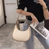 Pink leather sling bag with chain strap, designed by 'new design