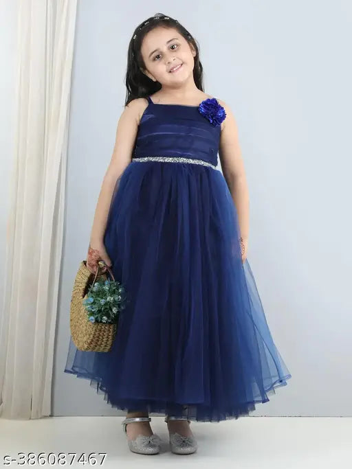 Navy blue net embellished party dress for girls aged 7-8 to 12 years, India origin