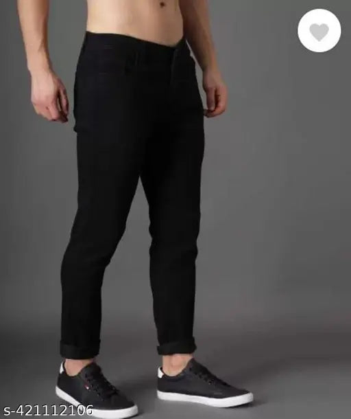 Men's slim black polycotton jeans - size 28, 30, 32, or 34 for waist 28in-39in, length 37in. Indian denim wear for men and women