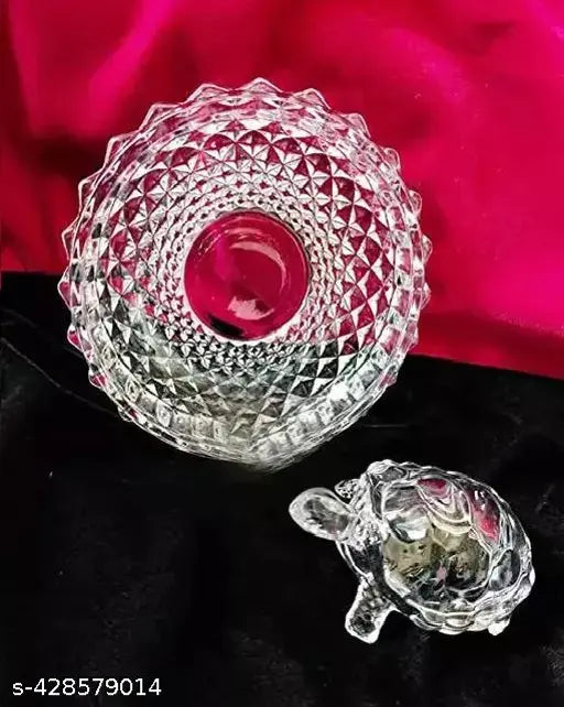 Clear crystal turtle showpiece, Indian-made, symbolizing longevity & good luck for career