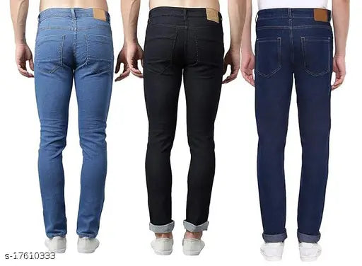 Designer lycra men's jeans in solid net, featuring multiple sizes: 28, 30, 32, 34, 36 (Waist: 28-36, Length & Hip: 40in), made in India