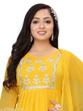 Indian embroidered Georgette blouse, KAVERI_YELLOW with three-quarter sleeves, size M to XXXL