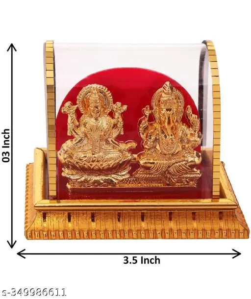 Golden acrylic Ganesh-Lakshmi idol (India), metal figurine for car dashboard or office table, children's gift