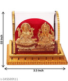 Golden acrylic Ganesh-Lakshmi idol (India), metal figurine for car dashboard or office table, children's gift