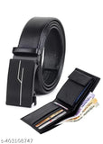 Classicox men's synthetic leather belt & wallet combo pack (2pcs), solid pattern, free size (12cm length, 10cm width)