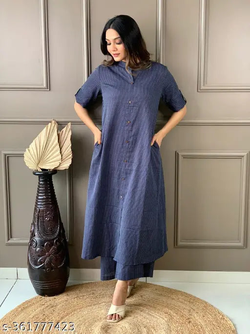 Cotton Kurta & Palazzo Set, solid color daily wear for women's office and leisure