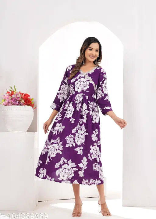 Purple silk kurta with floral print