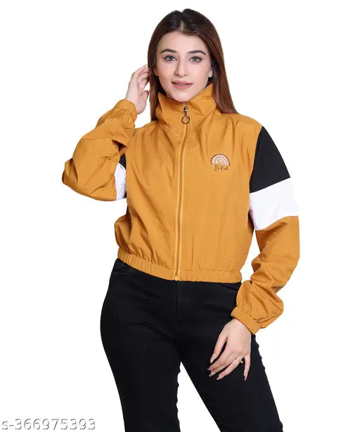 Tri-color premium mesh Women's Party Jacket, colorblocked design for winter elegance