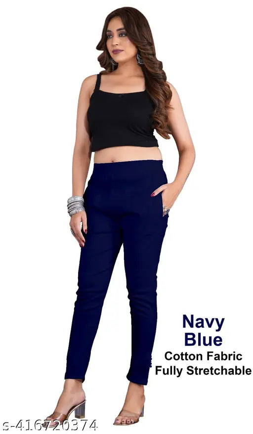 Stretchy cotton Lycra pants trousers for women and girls, available in various sizes from L to 5XL
