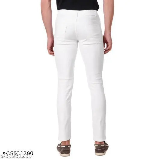White denim men's regular fit cross-pocket jeans by JAC FASHION (Size 30, WHT), ideal for a trendy look