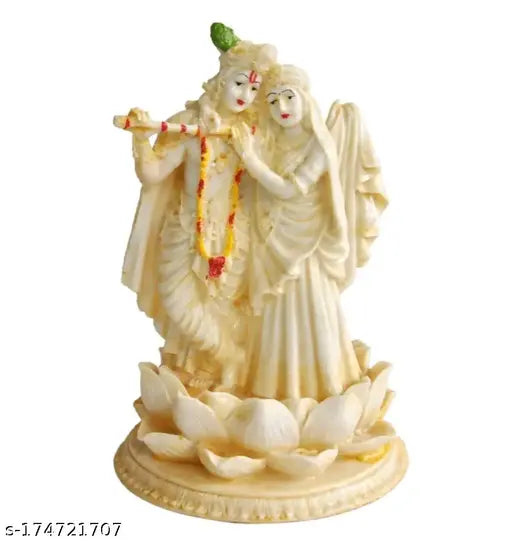 Radha Krishna Resin Showpiece, 16.5cm x 25cm x 10cm, Indian handcrafted idol for home temple decor, puja/study tables, or gift item