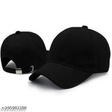 Black cotton baseball caps with adjustable straps, two in a pack