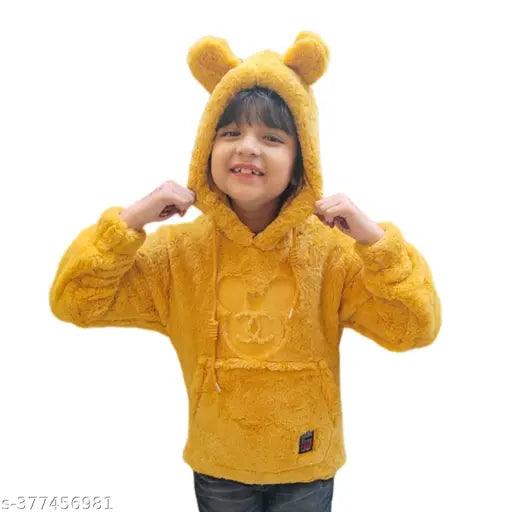 Faux fur hooded sweatshirt for kids girls (10-11 yrs), self-design polyester winter wear from Kanika