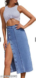 Blue denim skirt, crop top