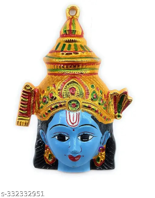 Metal MahaVishnu face, intricately crafted 7-inch god idol for home decor or worship space