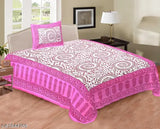 Cotton Jaipuri single bed flat sheets & pillow covers, 2 pack, ideal for adults, made in India