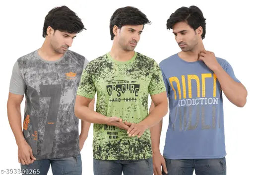 SHAUN men's printed T-shirt, poly blend, short sleeves, trendy clothing, India origin