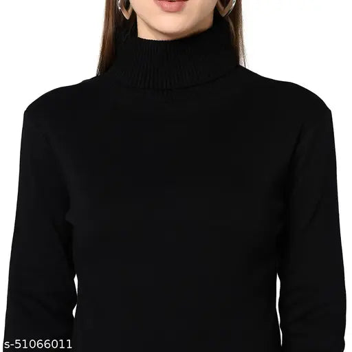 Black cotton long sleeve roll-up turtle neck top, women's winter style from Le Espresso