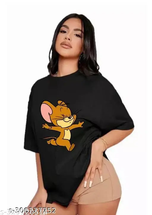 Black graphic T-shirt with cartoon character and text