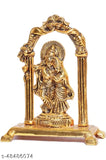 Gold plated metal Radha Krishna idol playing flute on Jhula decorative showpiece, traditional design for home decor and worship, 20 cm in size