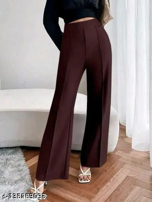 Dark burgundy, faux suede, high-waisted trousers