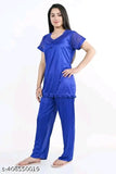 Satin short sleeve women's pyjama set, luxurious sleepwear in solid pattern from Pushbela (S-XL)