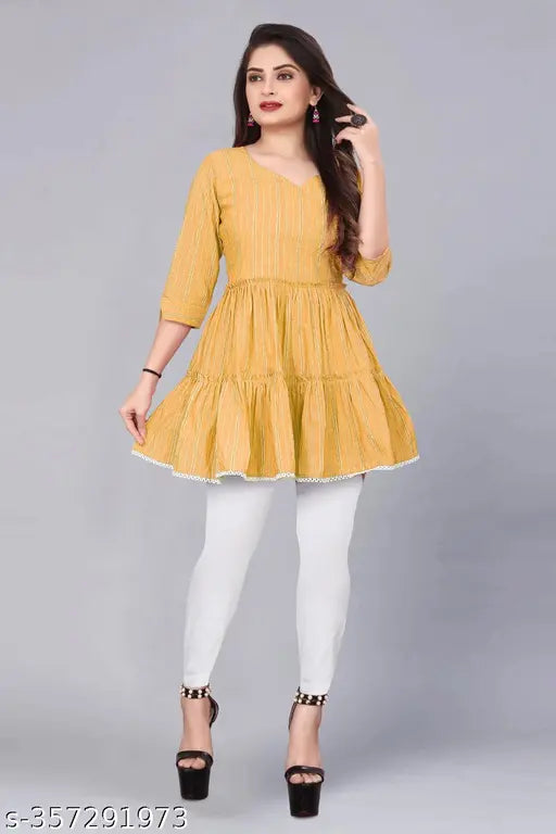 Striped cotton 3/4th sleeve tunic top for women, perfect for occasion wear and casual events, handcrafted in India