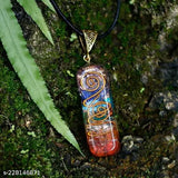 Crystal Type 7 Chakra Orgone Pendant, handmade natural healing stone with chain for Reiki and crystal healing, approx. dimensions 1x4x1 cm, made by Reshamm Crystal Products, origin India