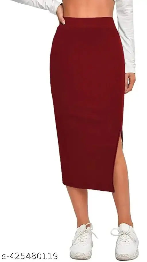Polycotton women's maxi skirt with side slit hem, versatile for various occasions and seasons. Perfect for parties, travel, or daily wear, paired with accessories like necklaces, handbags, or hats. Available sizes: 26 (26/31/32), 28 (28/31/34), 30 (30/31/36), 32 (32/31/38), 34 (34/31/40), 36 (36/31/42). Made in India