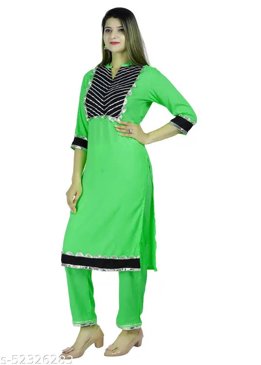 Alisha Superior rayon women's kurta set with palazzos, solid net, three-quarter sleeves, multiple sizes available