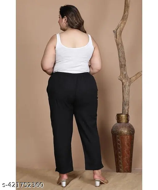 White and Black Trendy Cotton Plus Size Jumbo Pant Combo for Women - Breathable, Elastic Waistband, Ankle Length, Fashionable Style