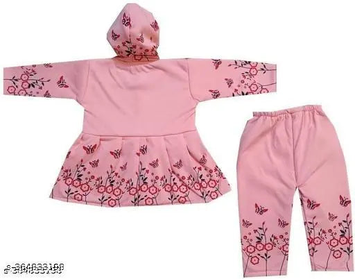 Woolen winter frock & pyjama set for baby girls, soft fabric best for summer season. Solid pattern, long sleeves, sizes 0-3 months to 18-24 months, made in India