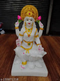 Marble white Laxmi Murti idol, intricately detailed 7-inch Ganesh-Lakshmi sculpture from India