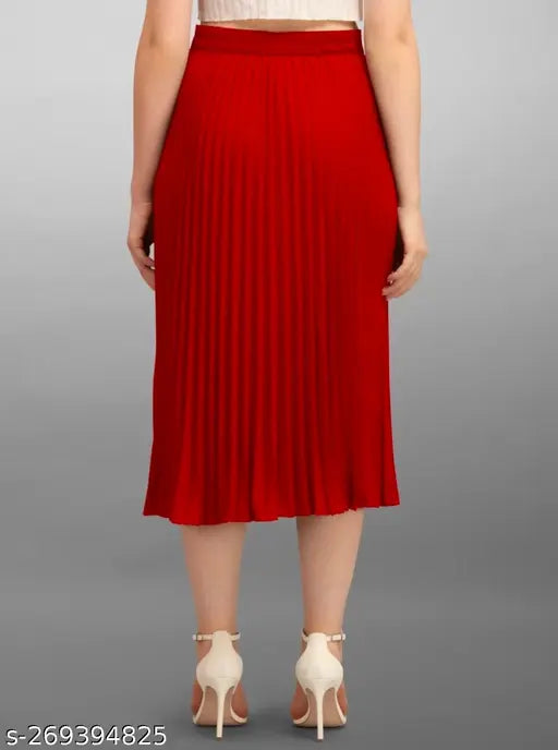 Red skirt, pleats, knee-length