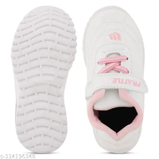 Pink and white kids' LED casual shoes with velcro closures
