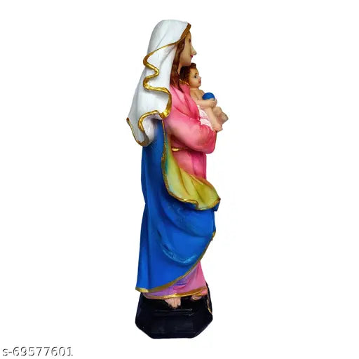 Multicolored Christian statue, Madonna and child sculpture, wall decoration, religious craft, decorative home gift